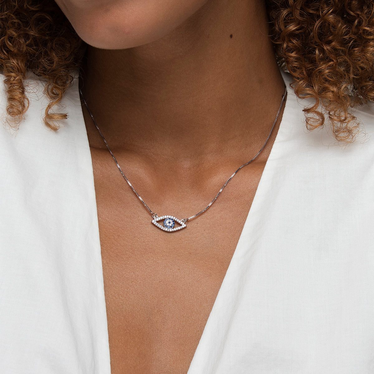 Cami Evil Eye Necklace - White Rhodium